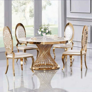 Eettafel marmer rond goud met witte marmer- 6 persoon Greathome - Mobset Home